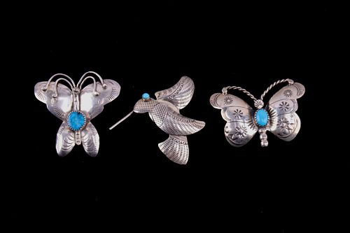 Navajo Sterling Silver Turquoise Pin Collection
