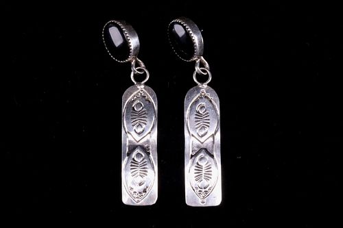 Navajo Henry Baca Sterling Silver & Jet Earrings
