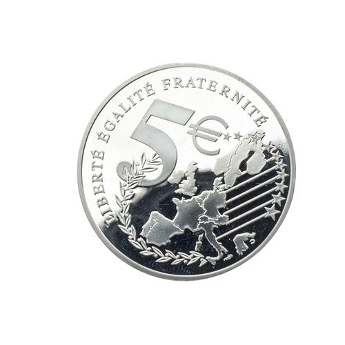 Medalla conmemorativa Liberté Égalité Fraternité en plata .999. Aplicación en oro amarillo de 18k. Peso: 24.9 g.