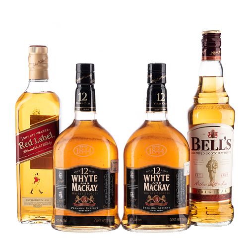 Whisky. a) Whyte and Mackay. b) Bell's. c) Johnnie Walker. Total de piezas: 4.