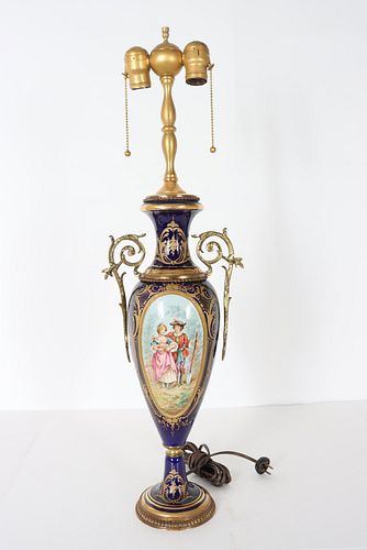 French Sevres Hand Painted Lamp, As Is