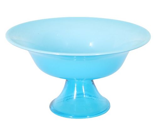 Blue Jade Footed Bowl, Mid-Century Art Glass