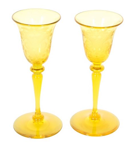 Pair of Steuben Bristol Yellow Wine Goblets