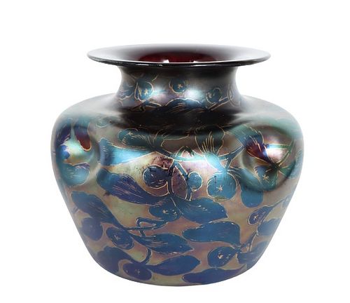 Iridescent Art Glass Rimmed Vase
