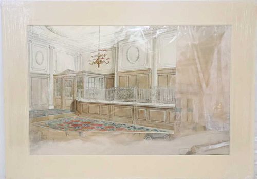 Classic Interior Watercolor, Early 20th C
