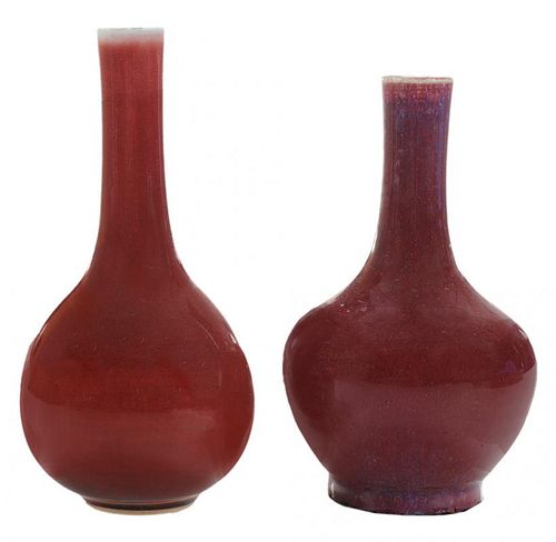 Two Porcelain Copper-Red Bottle Vases