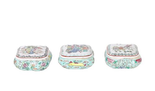 Set of (3) Chinese Porcelain Figural Trinket Boxes