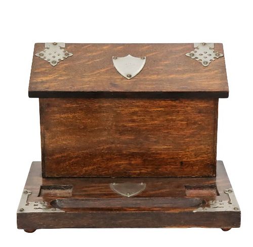 Antique English Oak Desk Box, Metal Mounts