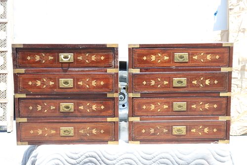 Pair of Anglo-Indian Carved Campaign Chests