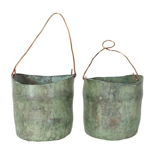 (2) Small Bronze Patina Garden Containers