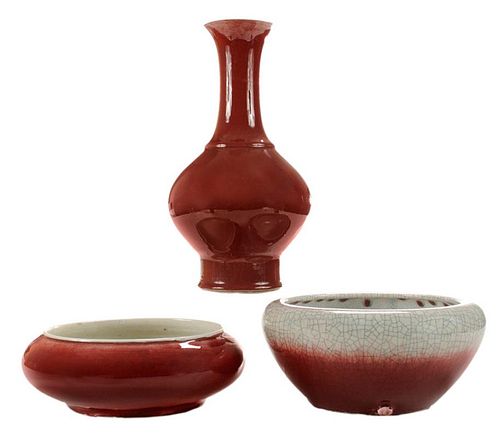 Two Copper-Red Porcelain Bowls and a