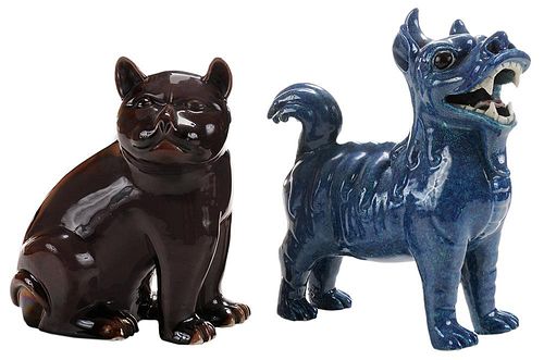 Porcelain Figure of a Seated Cat and a