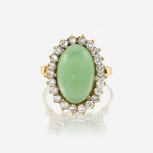 A jadeite jade, diamond, and eighteen karat gold ring