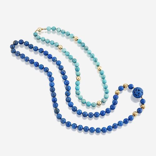 Two colored stone bead necklaces