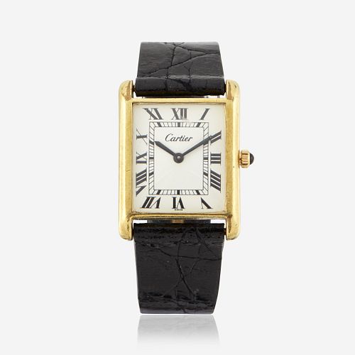 A gold plated strap wristwatch, Cartier