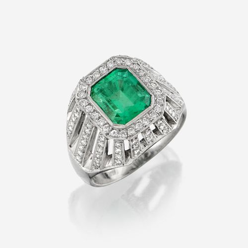 An emerald, diamond, and platinum ring, Fratelli Piccini