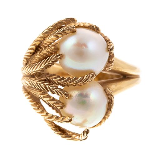A 1960s Double Pearl Seaweed Statement Ring
