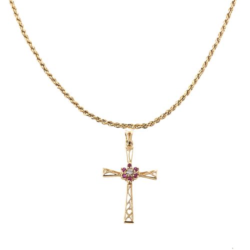 A 14K Twisted Rope Chain & Cross Pendant