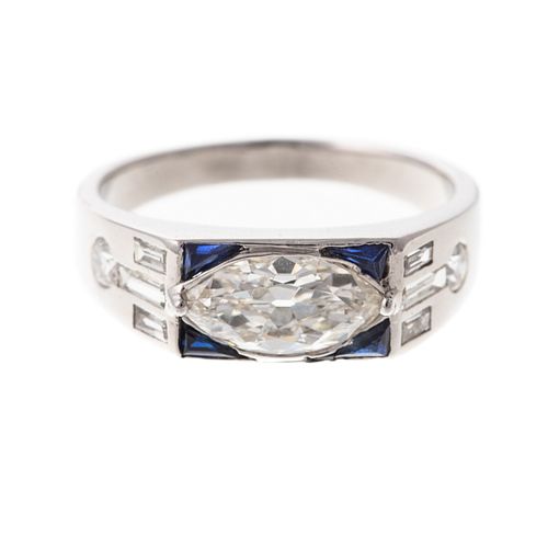 A Marquise Diamond & Sapphire Ring in Platinum
