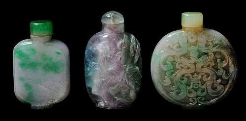 Two Carved Jadeite Snuff Bottles and