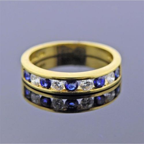 Tiffany &amp; Co 18k Gold Diamond Sapphire Band Ring