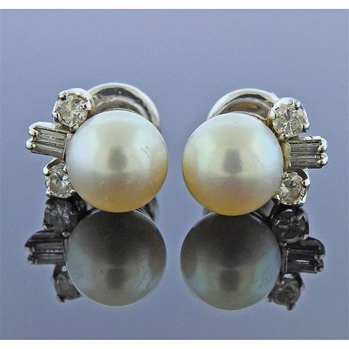18K Gold Diamond Pearl Stud Earrings