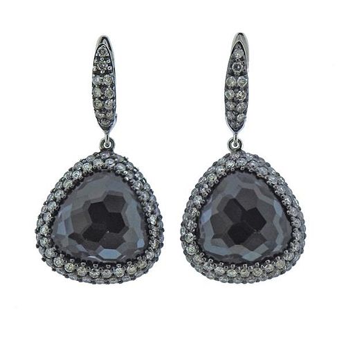 Rabat 18K Gold Diamond Hematite Drop Earrings