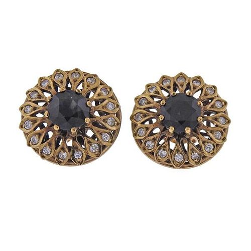 14k Gold Diamond Sapphire Earrings