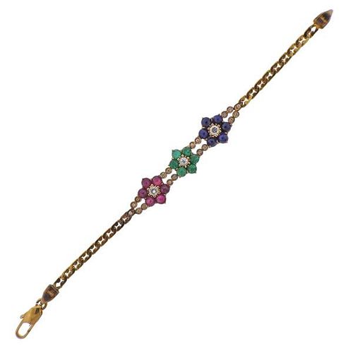 18K Gold Diamond Color Gemstone Floral Bracelet