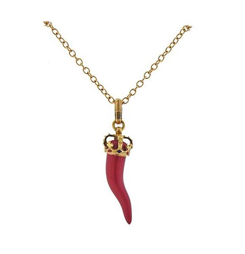Dolce &amp; Gabbana 18K Gold Italian Horn Enamel Necklace 