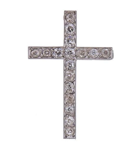 18K Gold Platinum Diamond Cross Brooch Pendant