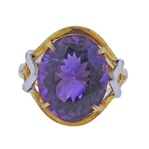 18K Two Tone Gold Amethyst Ring
