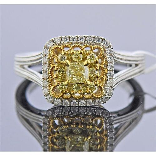 Gregg Ruth 0.65ctw Yellow White Diamond 18k Gold Engagement Ring