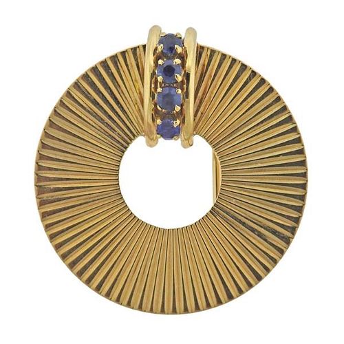 Tiffany &amp; Co Retro 14K Gold  Sapphire Brooch Pin