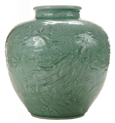 Large Celadon-Glazed Porcelain Vase