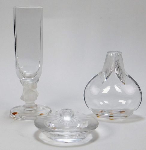 3PC Lalique Figural Vase & Ashtray Group