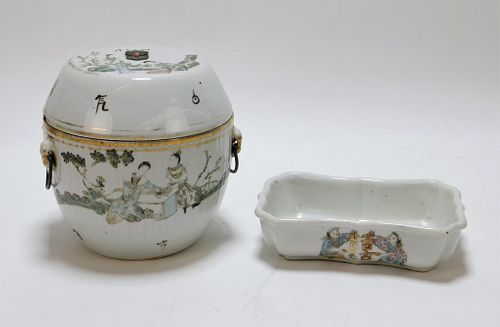 2PC Chinese Porcelain Bowl & Dish Group