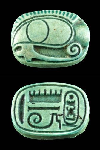 Egyptian Faience Wadjet Amulet, Thutmose III Cartouche