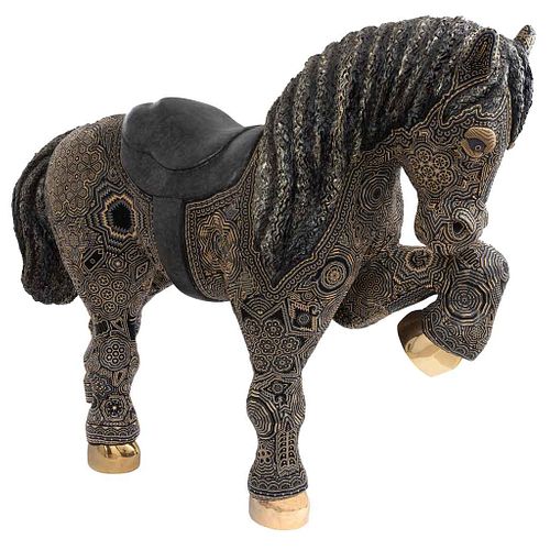MENCHACA STUDIO, Cabalgando,Signed,Sculpture with beads and hooves with 14k gold bath, 64.5 x 86.6 x 25.5" (164 x 220 x 65 cm), Certificate
