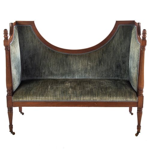 Mahogany Sheraton Style Upholstered Settee
