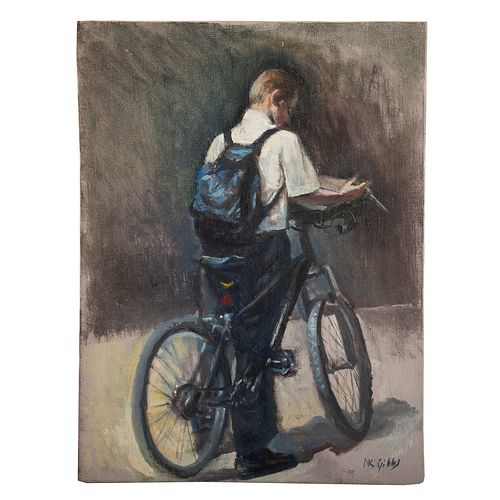 Nathaniel K. Gibbs. The Bicycle Rider, oil