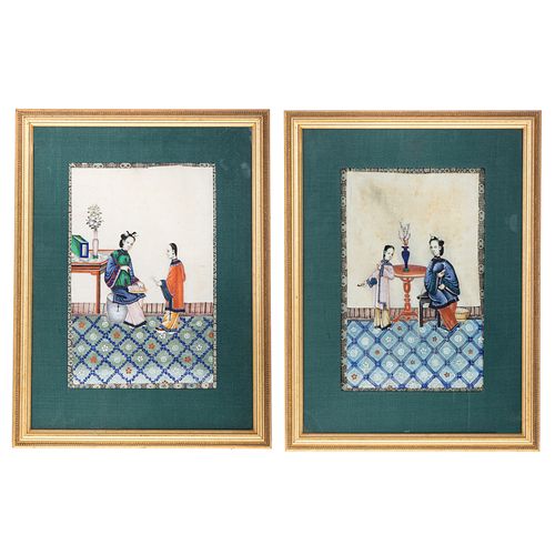 A Pair Chinese Export Pith Paintings