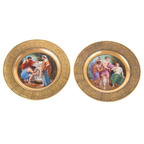 A Pair Continental Vienna Style Cabinet Plates