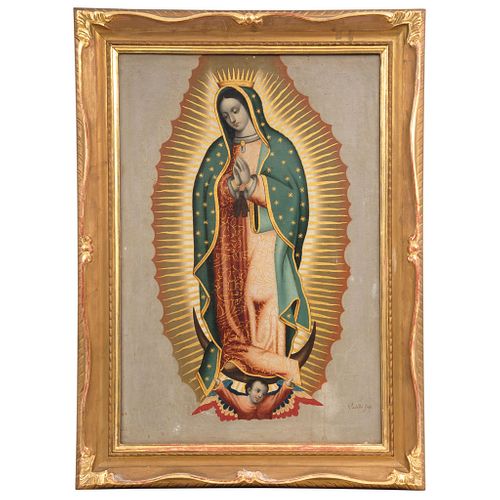 VIRGEN DE GUADALUPE MEXICO, EARLY 19TH CENTURY Signed: Padilla fecit Oil on canvas 28.7 x 19.2" (73 x 49 cm)