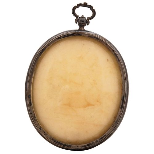 AGNUS DEI 19TH CENTURY Encapsulated wax in metal medallion with glass Conservation details 4.7 x 3.5" (12 x 9 cm)