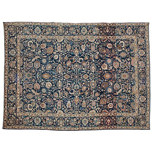 TABRIZ RUG, IRAN, Ca. 1920 Finely knotted by hand with natural dyes in blue and beige colors. 154.3 x 111.4" (392 x 283 cm)