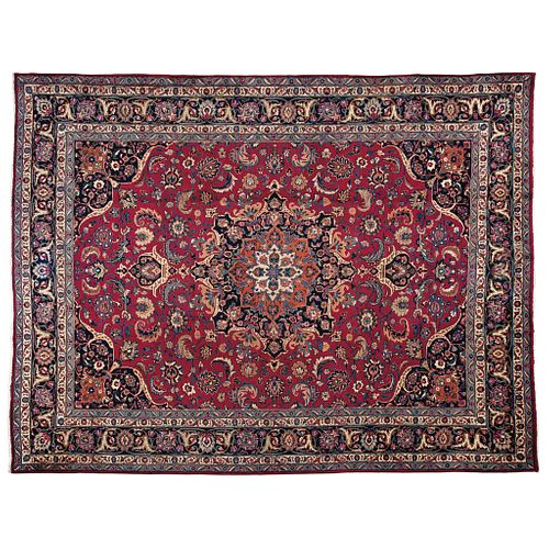 PERSIAN MASHAD MASHAD, IRAN, Ca. 1960 Made by hand with natural dyes in red, blue and beige. 157 x 121.6" (399 x 309 cm)