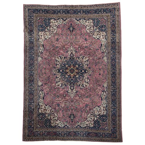 PERSIAN KERMAN Ca. 1900 Handmade with natural dyes in blue, red and beige colors. 157.4 x 113.3" (400 x 288 cm)