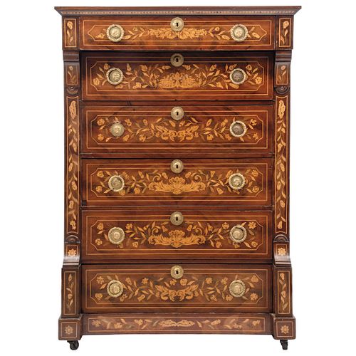 SECRETAIRE FRANCE, Ca. 1900 Carved and marqueted wood with floral and vegetal decoration. 57.4 x 40.5" (146 x 103 cm)