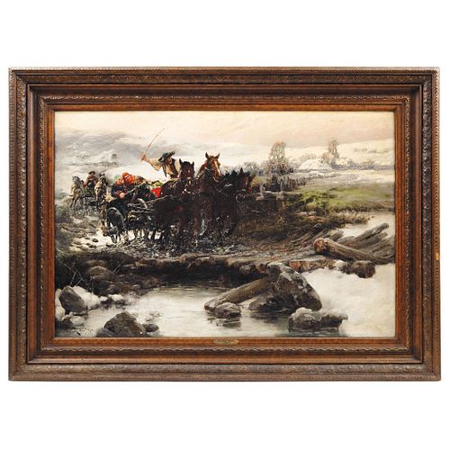 JAROSLAV FRANTISEK JULIUS VESIN (CZECH REPUBLIC, 1859-1915) UN PASEO DIFÍCIL Oil on canvas Signed and dated 23.6 x 35.4" (60 x 90 cm)
